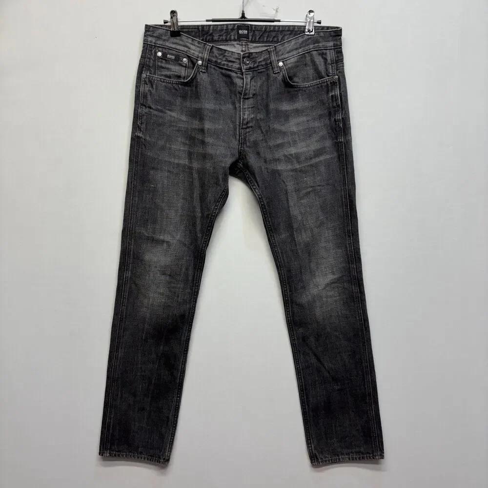 Hugo Boss Men Delaware Slim Fit Jeans Size 34x32 Black Denim D119 -16